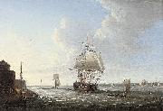 Dominic Serres An English man-o'war shortening sail entering Portsmouth harbour, with Fort Blockhouse off her port quarter Sweden oil painting artist